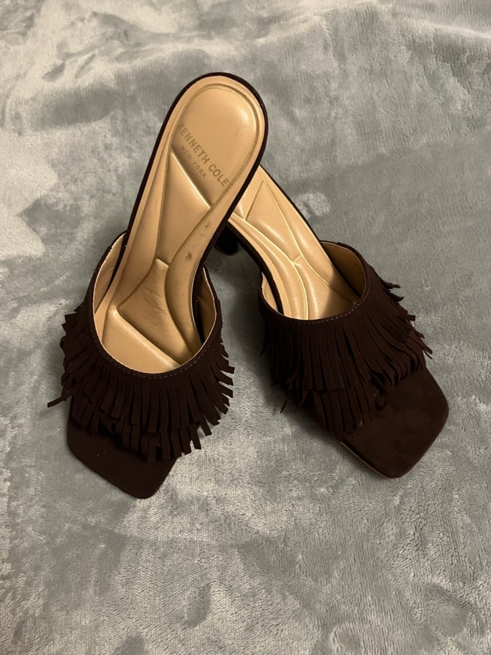 Kenneth Cole Dark Brown Fringe Slide Mules